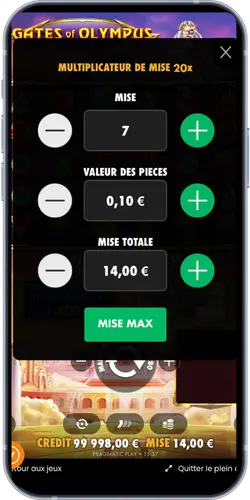 Réglage de la mise à 14,00 € sur Gates of Olympus